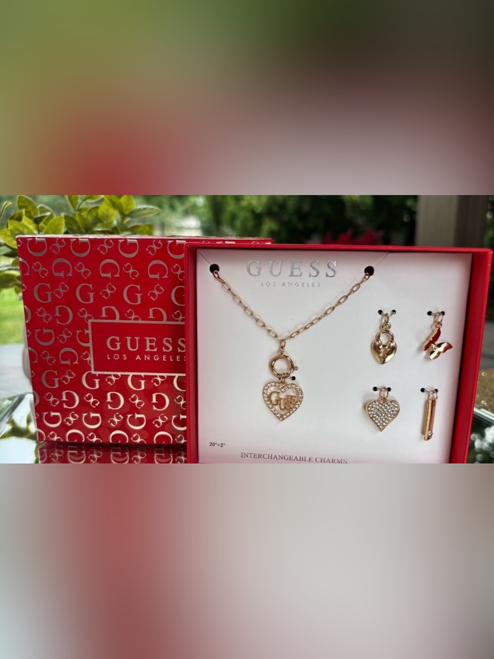 GUESS Gold Interchangeable Heart Charm Necklace &5 charms set NIB/NWT